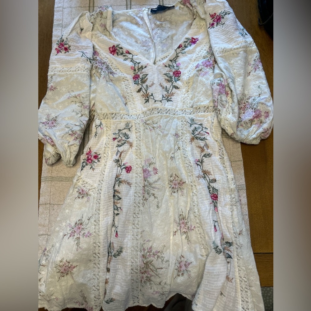 ASOS Cream and Pink Smocked Sundress with Puff Sleeves